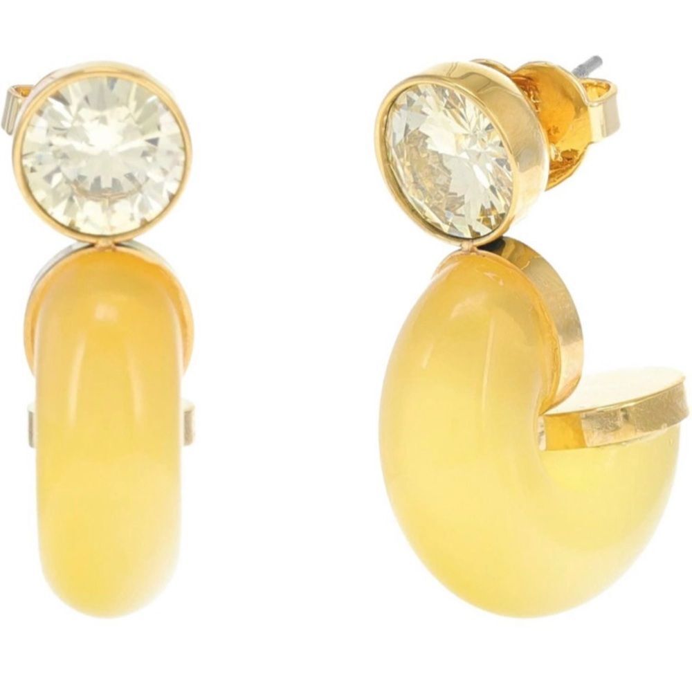Kate Spade Seeing Stripes yellow resin crystal stud hoop earrings NWT